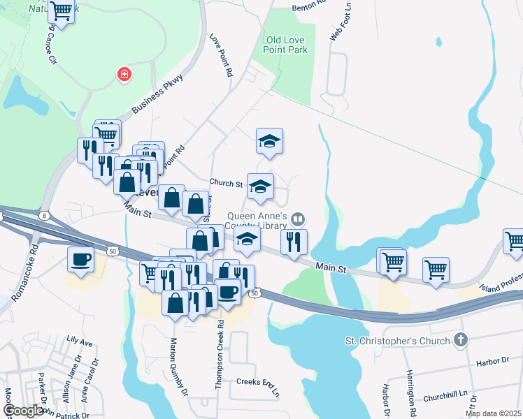 map of restaurants, bars, coffee shops, grocery stores, and more near 110 Elementary Way in Stevensville