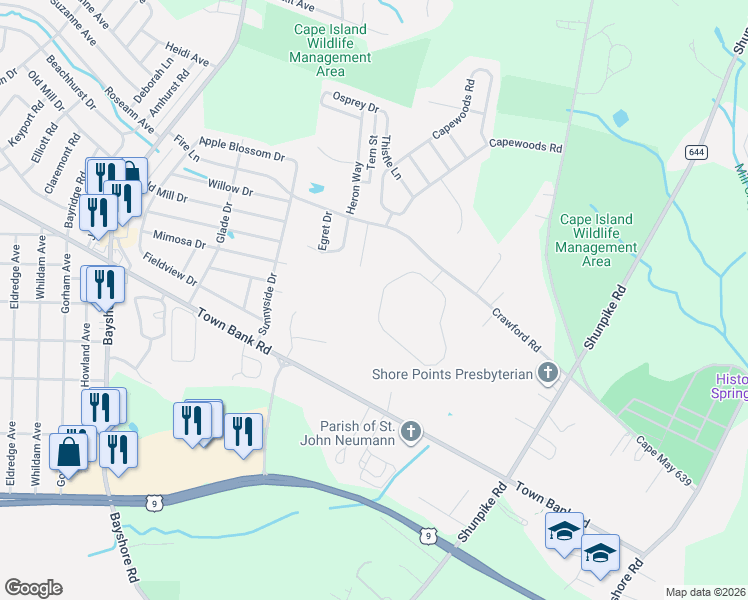 map of restaurants, bars, coffee shops, grocery stores, and more near 11 Summer Circle in Cape May