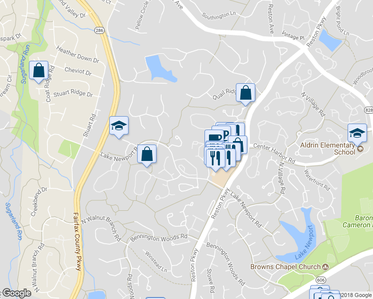 map of restaurants, bars, coffee shops, grocery stores, and more near 11711 Summerchase Circle in Reston