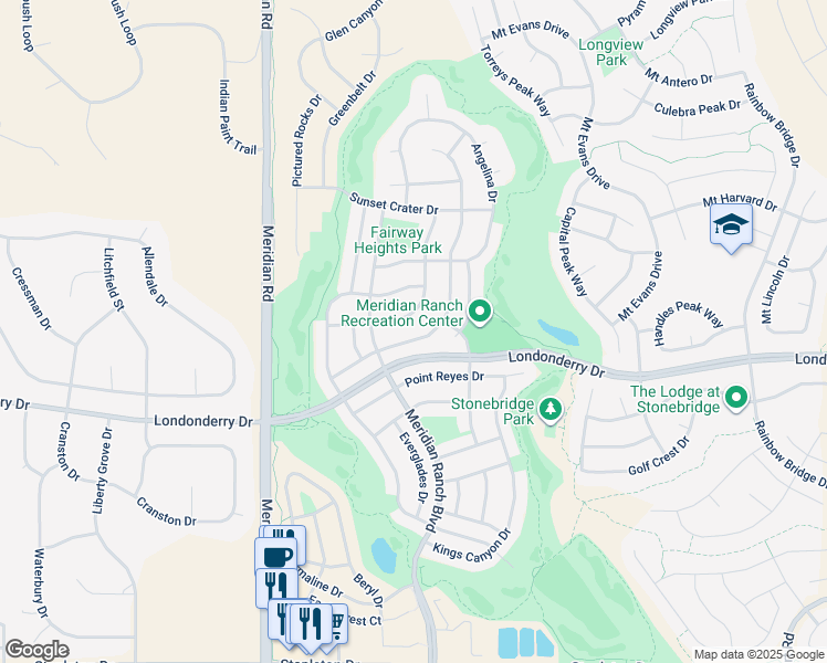 map of restaurants, bars, coffee shops, grocery stores, and more near 10356 Ross Lake Drive in Peyton