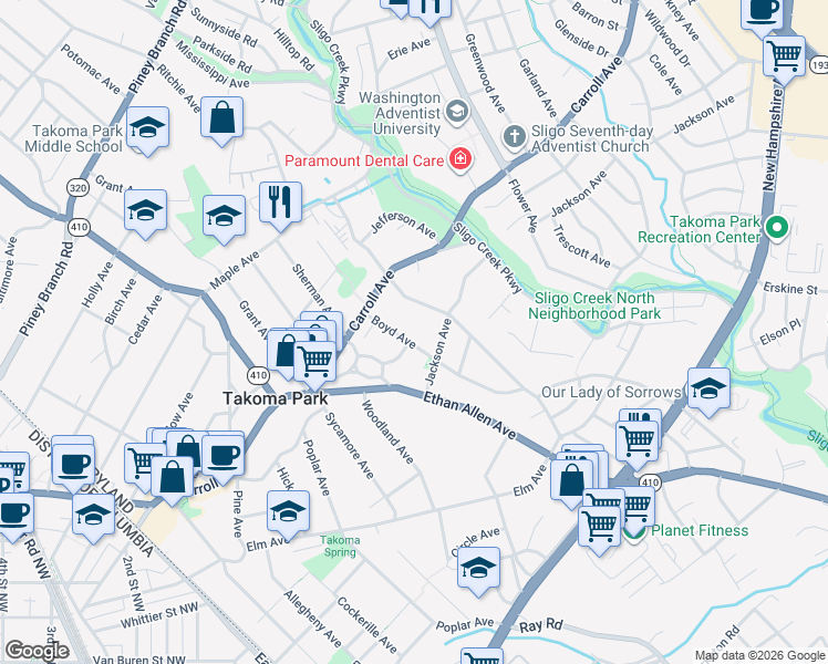 map of restaurants, bars, coffee shops, grocery stores, and more near 101 Independence Avenue Southeast in Washington