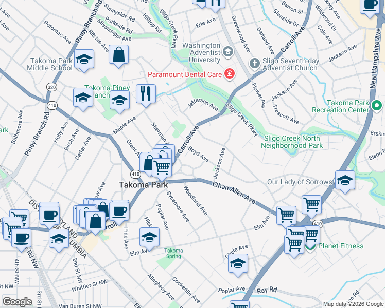map of restaurants, bars, coffee shops, grocery stores, and more near 101 Independence Avenue Southeast in Washington