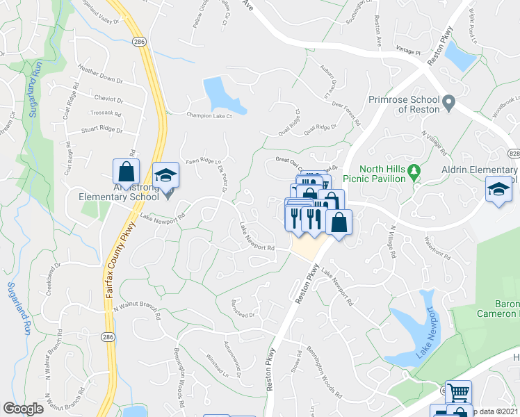 map of restaurants, bars, coffee shops, grocery stores, and more near 11711 Summerchase Circle in Reston