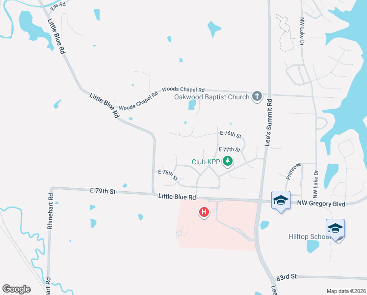 map of restaurants, bars, coffee shops, grocery stores, and more near 15715 East 76th Street in Kansas City