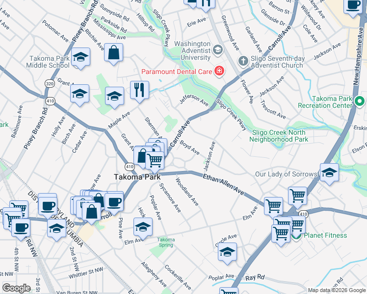 map of restaurants, bars, coffee shops, grocery stores, and more near 101 Independence Avenue Southeast in Washington
