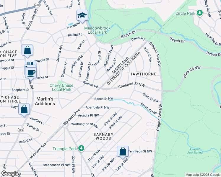 map of restaurants, bars, coffee shops, grocery stores, and more near 5707 33rd Street Northwest in Washington