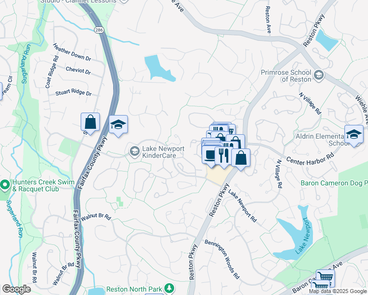 map of restaurants, bars, coffee shops, grocery stores, and more near 11709 Summerchase Circle in Reston