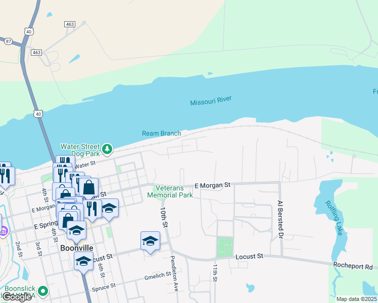 map of restaurants, bars, coffee shops, grocery stores, and more near 1217 Rural Street in Boonville