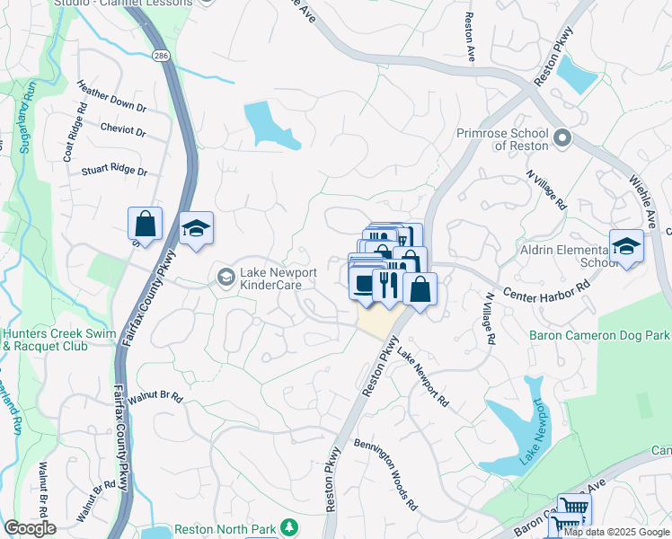map of restaurants, bars, coffee shops, grocery stores, and more near 1516 North Point Drive in Reston