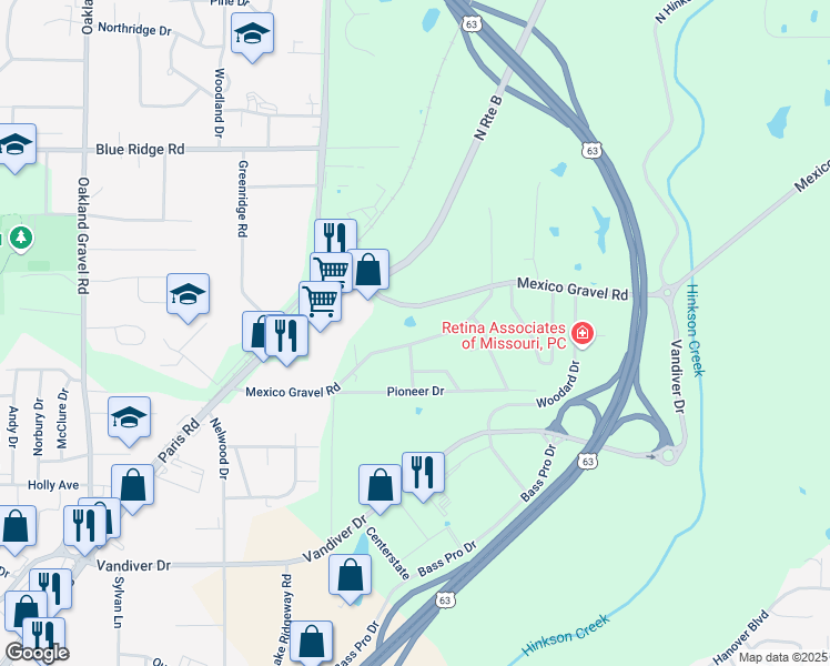 map of restaurants, bars, coffee shops, grocery stores, and more near 3000-3198 East Brown Station Road in Columbia