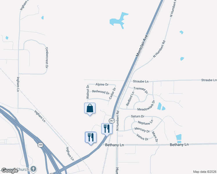 map of restaurants, bars, coffee shops, grocery stores, and more near 204 Alpine Drive in Godfrey