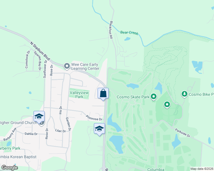 map of restaurants, bars, coffee shops, grocery stores, and more near 2500 Blackfoot Road in Columbia