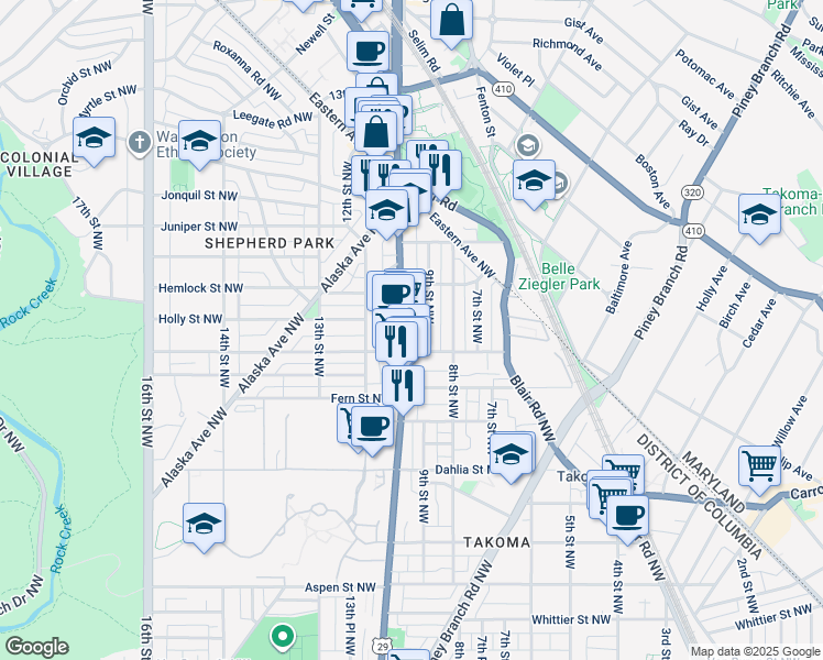map of restaurants, bars, coffee shops, grocery stores, and more near 101 Independence Avenue Southeast in Washington