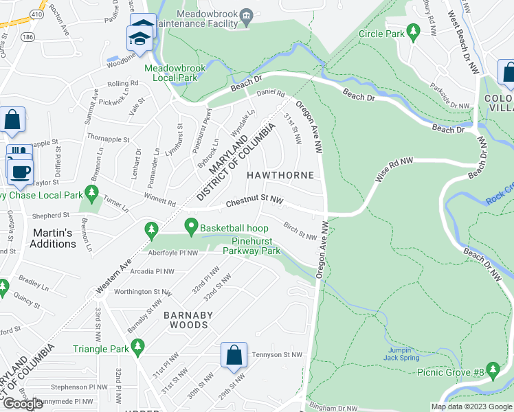map of restaurants, bars, coffee shops, grocery stores, and more near 6824 32nd Street Northwest in Washington