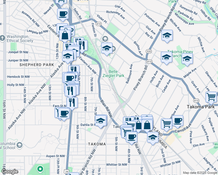 map of restaurants, bars, coffee shops, grocery stores, and more near 550 Brummel Court Northwest in Washington