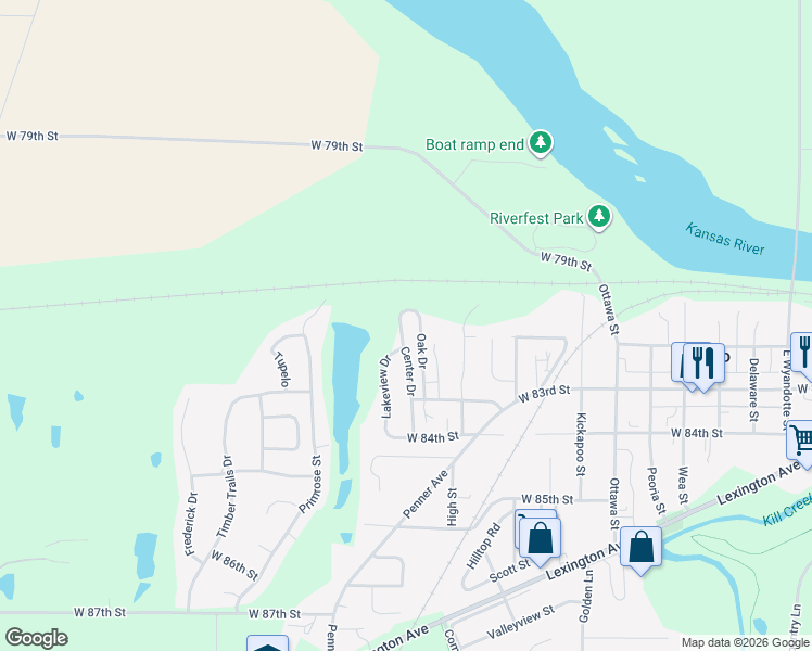 map of restaurants, bars, coffee shops, grocery stores, and more near 8185 Center Drive in De Soto