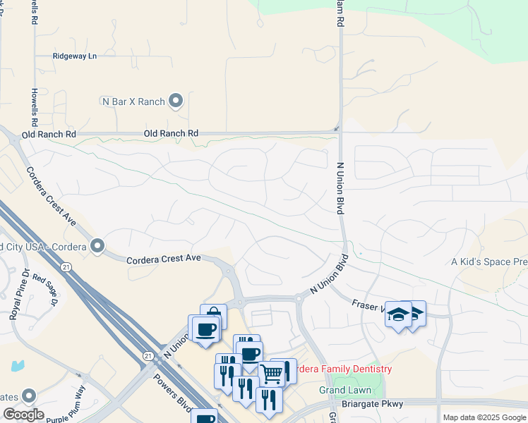 map of restaurants, bars, coffee shops, grocery stores, and more near 4657 Hanging Lake Circle in Colorado Springs