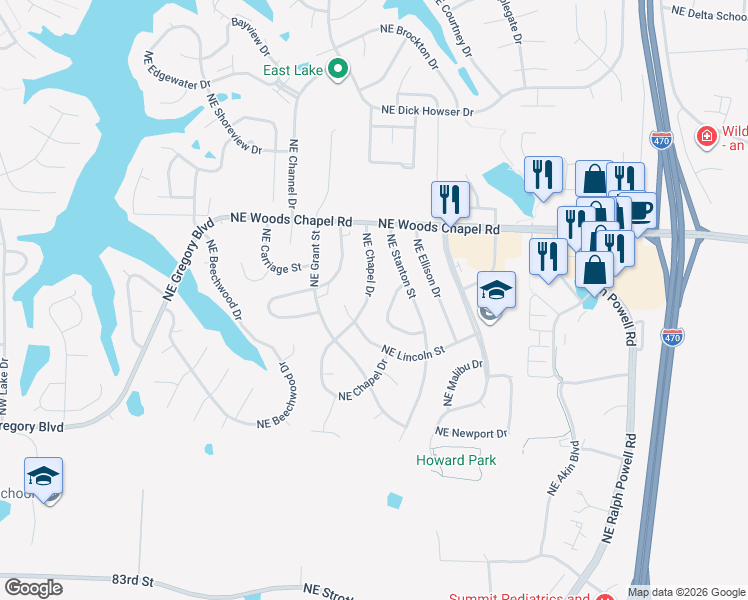 map of restaurants, bars, coffee shops, grocery stores, and more near 3709 Northeast Chapel Drive in Lee's Summit