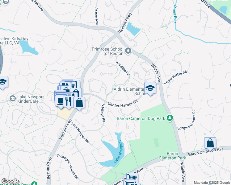 map of restaurants, bars, coffee shops, grocery stores, and more near 11456 Hollow Timber Court in Reston