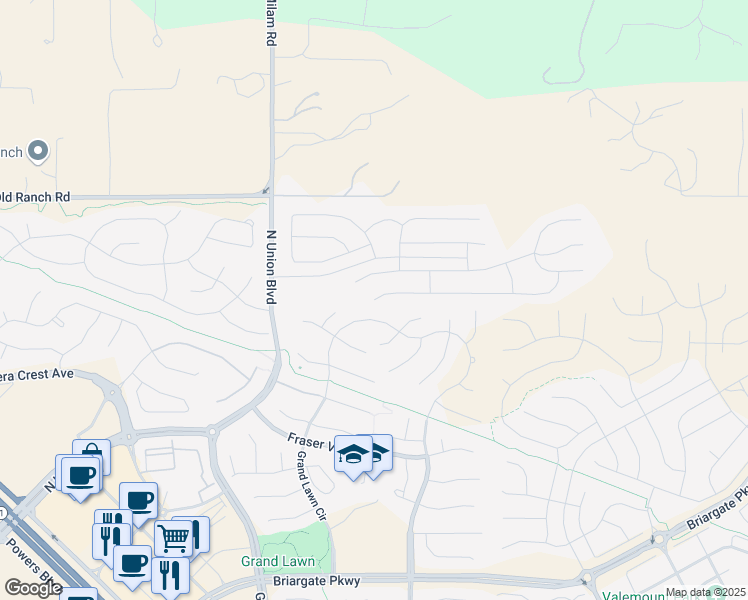 map of restaurants, bars, coffee shops, grocery stores, and more near 5294 Janga Dr in Colorado Springs
