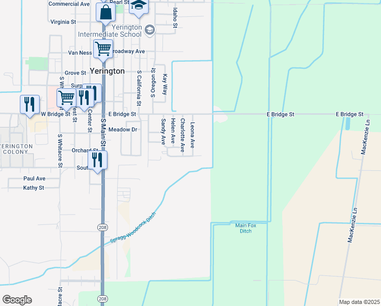 map of restaurants, bars, coffee shops, grocery stores, and more near 406 Leona Avenue in Yerington