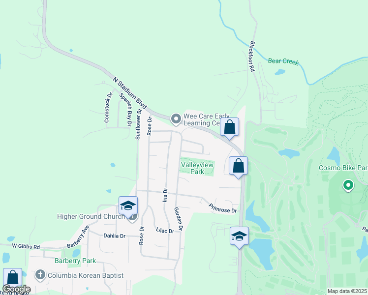 map of restaurants, bars, coffee shops, grocery stores, and more near 2402 Garden Drive in Columbia