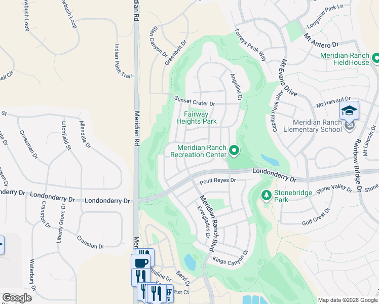 map of restaurants, bars, coffee shops, grocery stores, and more near 12206 Sleeping Bear Road in Peyton