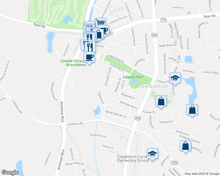 map of restaurants, bars, coffee shops, grocery stores, and more near 42444 Ringneck Place in Ashburn
