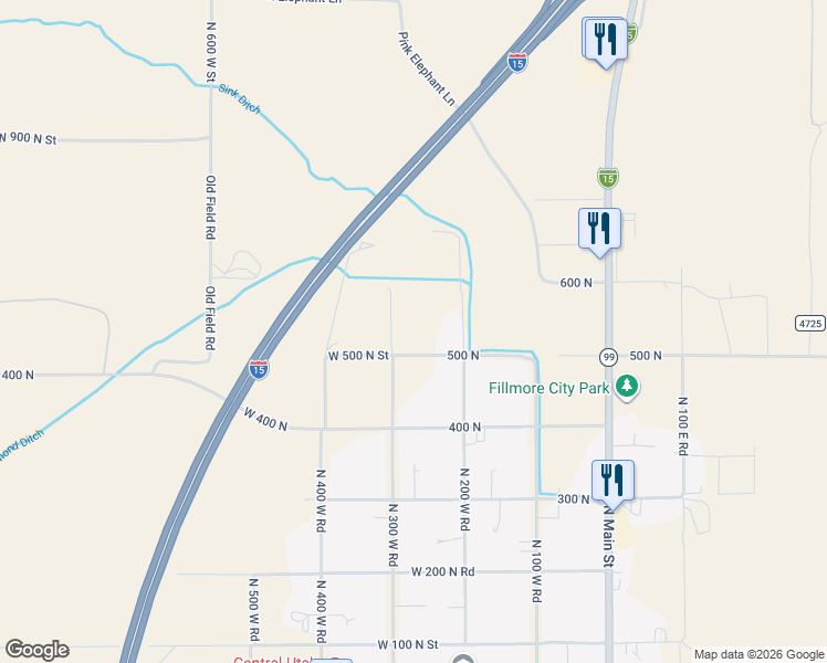 map of restaurants, bars, coffee shops, grocery stores, and more near 245 West Center Street in Fillmore