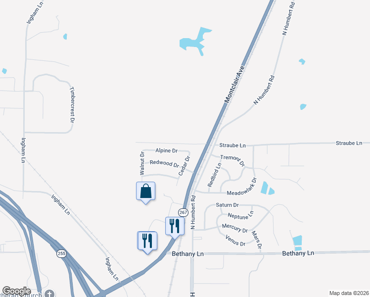 map of restaurants, bars, coffee shops, grocery stores, and more near 204 Alpine Drive in Godfrey