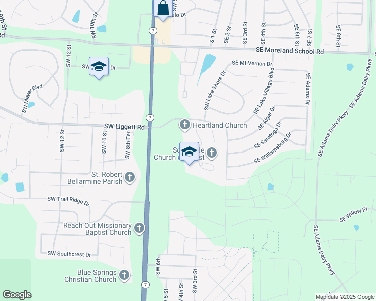 map of restaurants, bars, coffee shops, grocery stores, and more near 4001 Southwest Christiansen Drive in Blue Springs