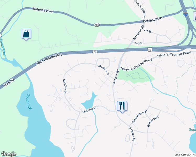 map of restaurants, bars, coffee shops, grocery stores, and more near 1025 Boom Court in Annapolis
