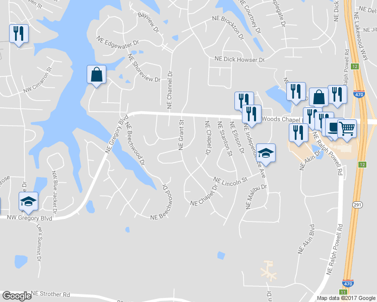 map of restaurants, bars, coffee shops, grocery stores, and more near 3713 Northeast Colonial Drive in Lee's Summit