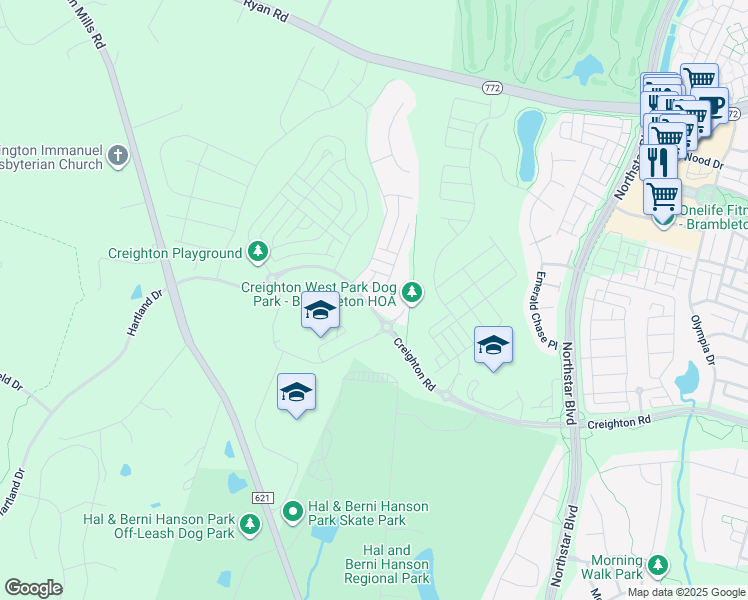 map of restaurants, bars, coffee shops, grocery stores, and more near 42174 Creighton Road in Brambleton