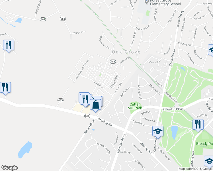 map of restaurants, bars, coffee shops, grocery stores, and more near 22987 Fleet Terrace in Sterling
