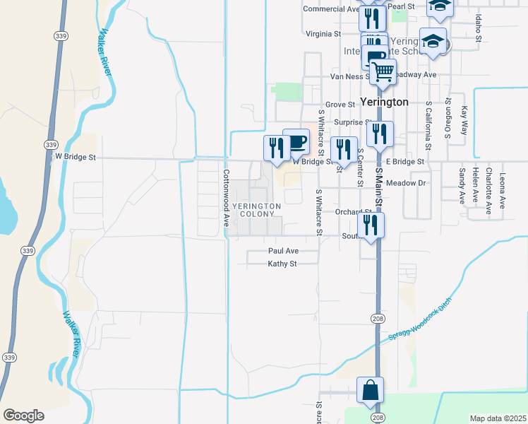map of restaurants, bars, coffee shops, grocery stores, and more near 503 Coyote Drive in Yerington