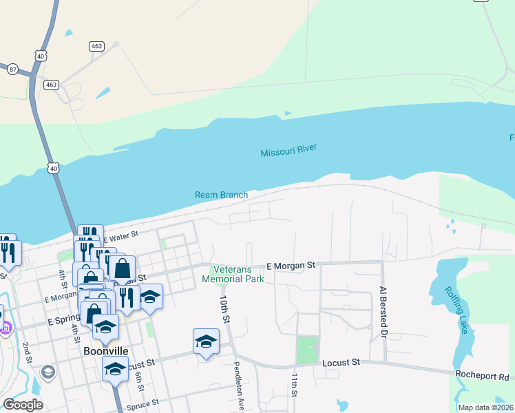 map of restaurants, bars, coffee shops, grocery stores, and more near 2-18 Jackson Street in Boonville