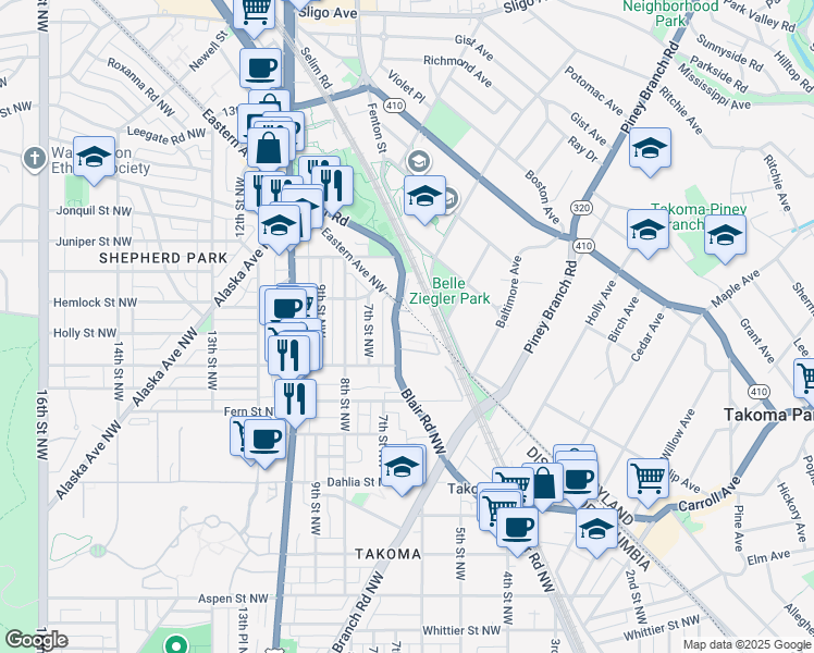 map of restaurants, bars, coffee shops, grocery stores, and more near 512 Brummel Court Northwest in Washington