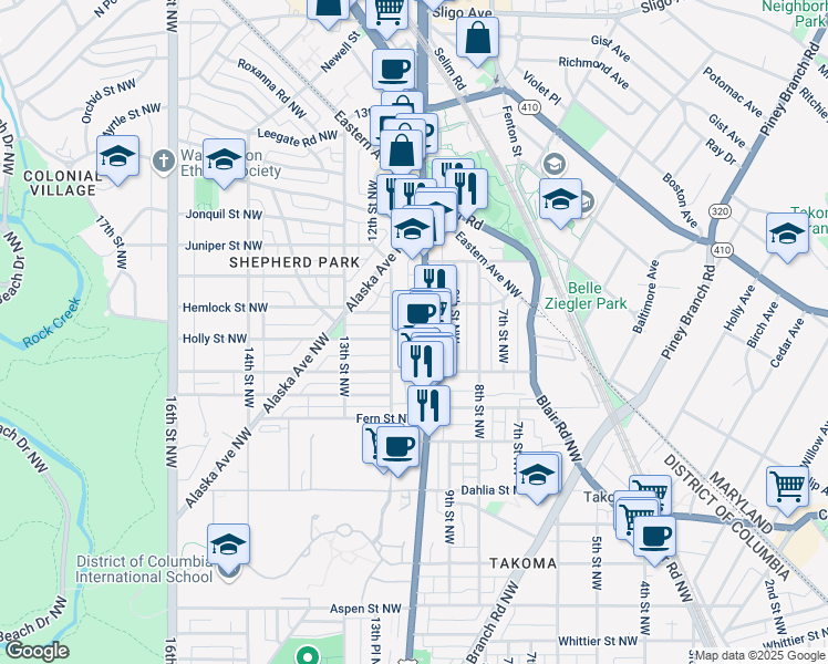 map of restaurants, bars, coffee shops, grocery stores, and more near 101 Independence Avenue Southeast in Washington