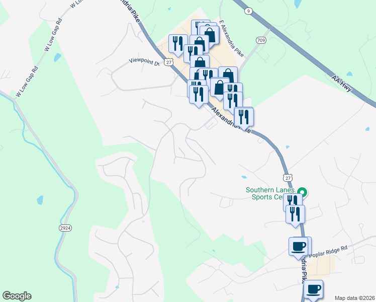 map of restaurants, bars, coffee shops, grocery stores, and more near 7384 Flintshire Drive in Alexandria