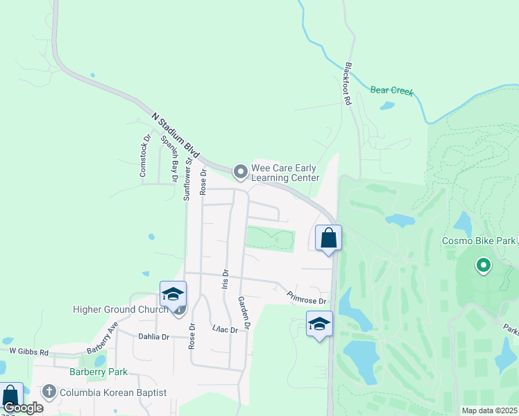 map of restaurants, bars, coffee shops, grocery stores, and more near 2402 Garden Drive in Columbia