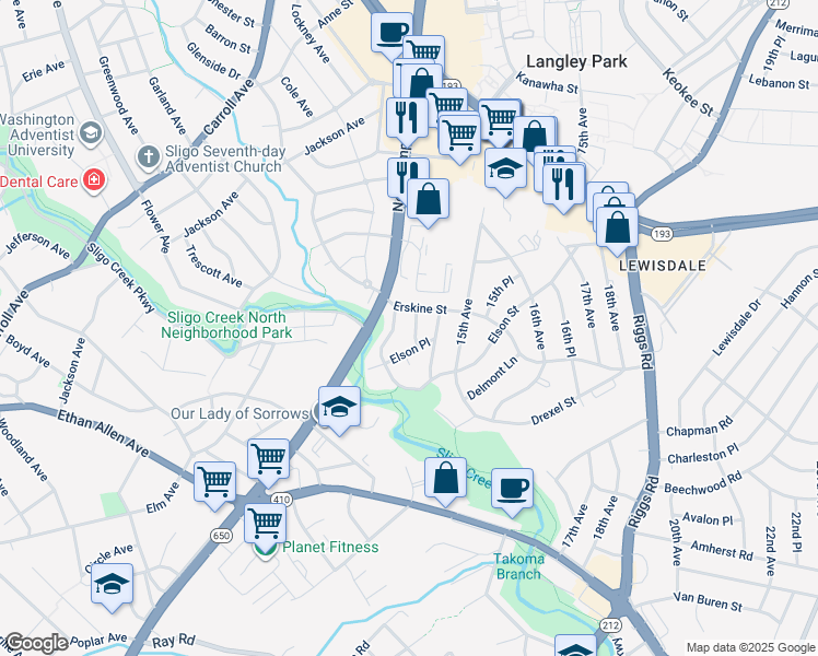 map of restaurants, bars, coffee shops, grocery stores, and more near 7204 13th Place in Takoma Park