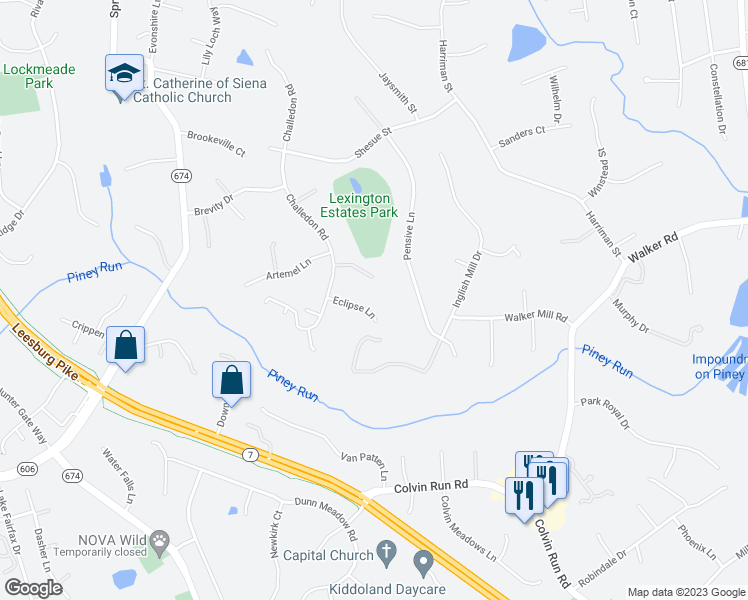 map of restaurants, bars, coffee shops, grocery stores, and more near 10324 Eclipse Lane in Great Falls