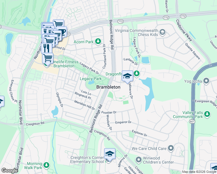 map of restaurants, bars, coffee shops, grocery stores, and more near in Brambleton