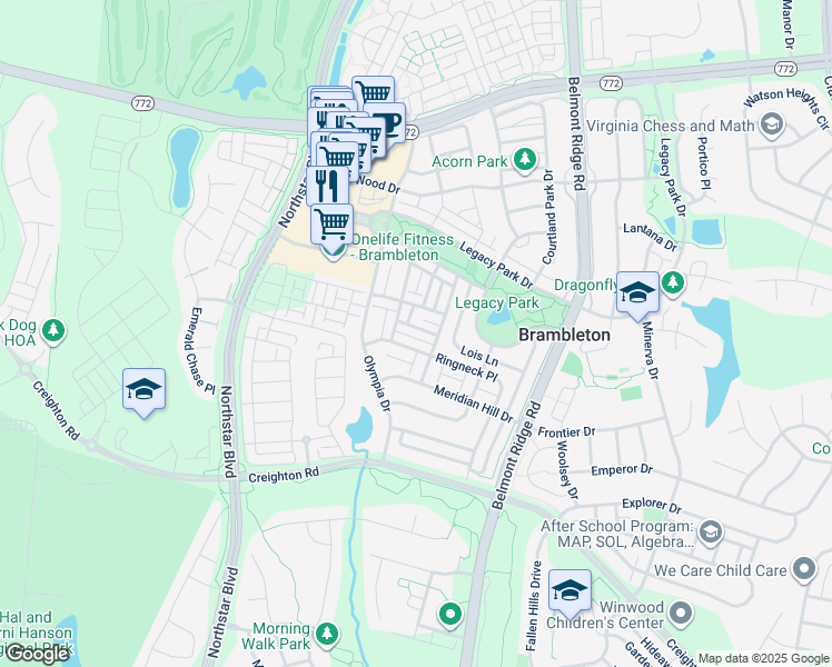 map of restaurants, bars, coffee shops, grocery stores, and more near 42457 Malachite Terrace in Ashburn