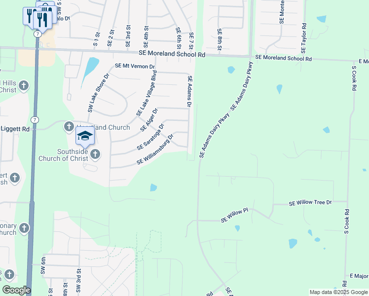 map of restaurants, bars, coffee shops, grocery stores, and more near 3900 Southeast Adams Drive in Blue Springs
