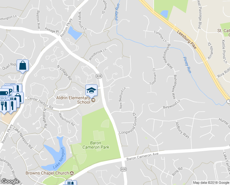 map of restaurants, bars, coffee shops, grocery stores, and more near 11201 Crossbeam Court in Reston