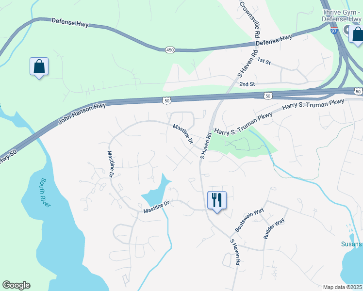 map of restaurants, bars, coffee shops, grocery stores, and more near 915 Boom Way in Annapolis
