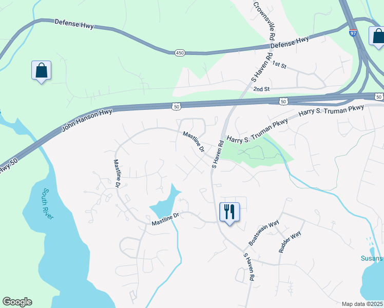 map of restaurants, bars, coffee shops, grocery stores, and more near 915 Boom Way in Annapolis