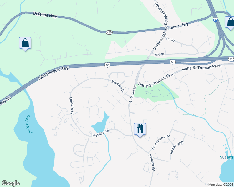 map of restaurants, bars, coffee shops, grocery stores, and more near 915 Boom Way in Annapolis
